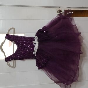 Weissman Dance Costume Girls Purple Sequins Floral Applique Layers Sz LC? EUC